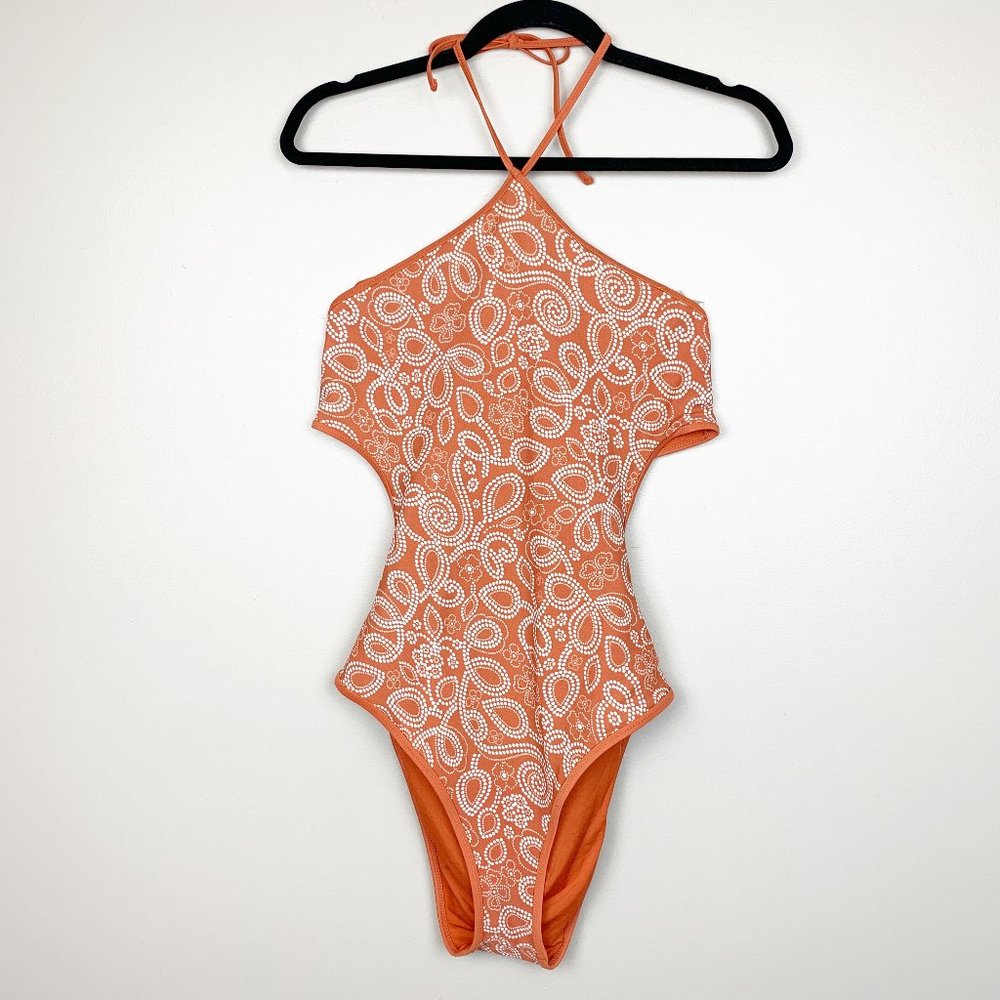 Aerie One Piece Cut Out Halter Swimsuit Size Large